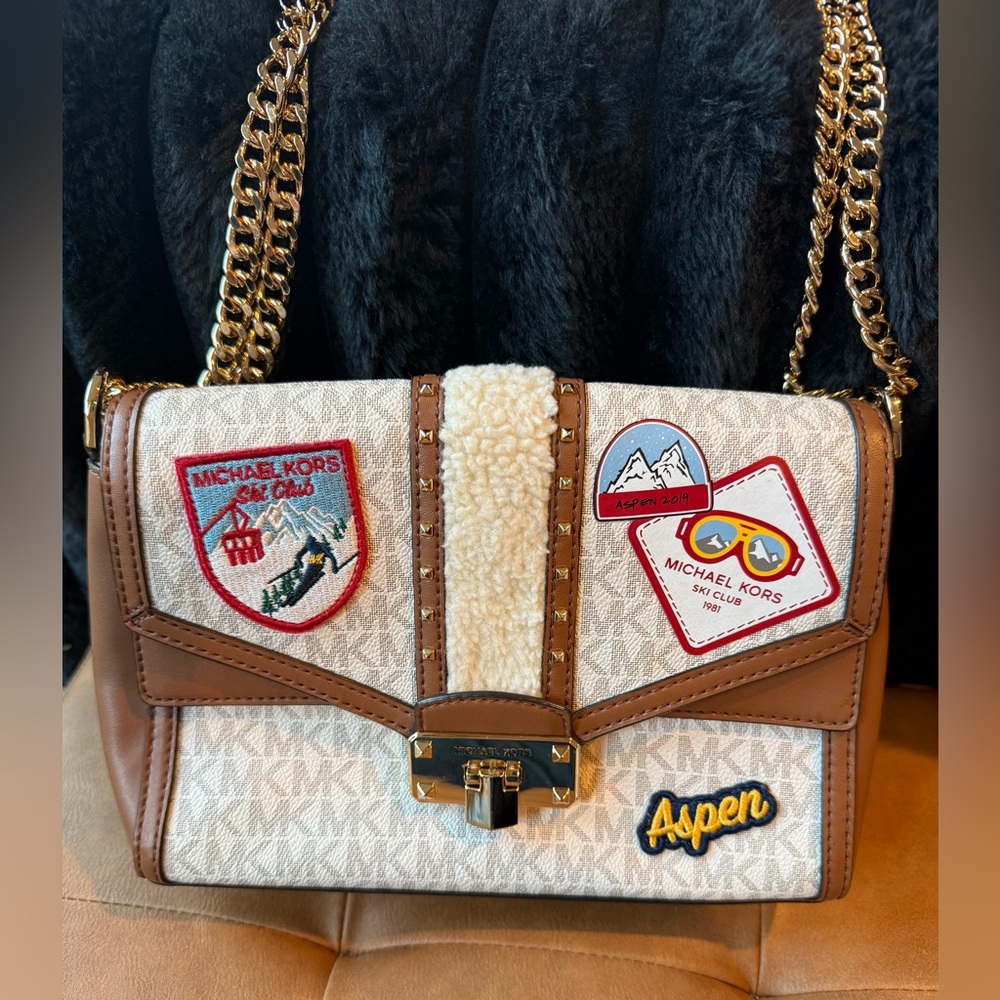 Michael Kors Kinsley Medium Shearling Shoulder Crossbody Bag- aspen ski club